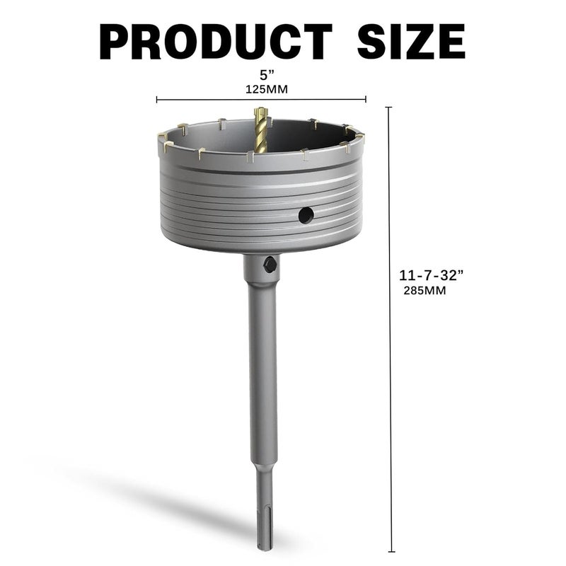METOTO 5" Concrete Hole Saw,125mm Masonry Hole Saw, with 220mm SDS Plus Shank Connecting Rod for Concrete Brick Cement Stone Wall Drilling Home Improvement - Image 2